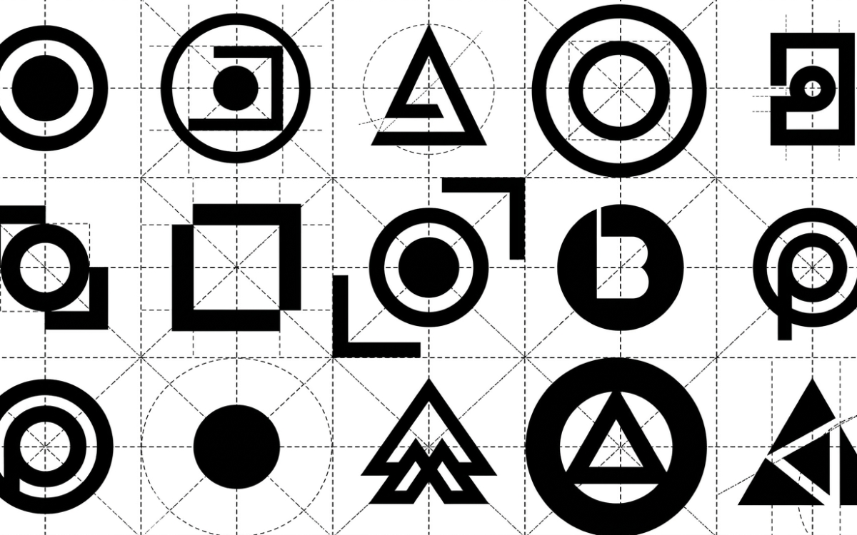 Estudios de marca geométricos en retícula Swiss blanco y negro
