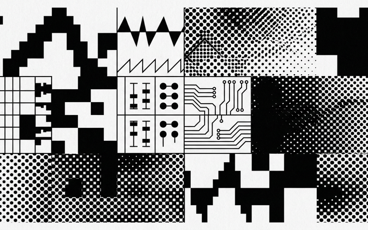Formas de onda cuadrada y bloques de píxel en blanco y negro