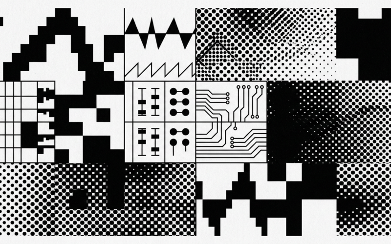 Formas de onda cuadrada y bloques de píxel en blanco y negro